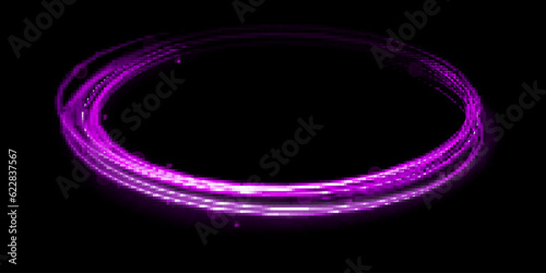 Neon swirl. Curve blue line light effect. Abstract ring background with glowing swirling background. Energy flow tunnel. Blue portal, platform. Magic circle vector. Luminous spiral. round frame