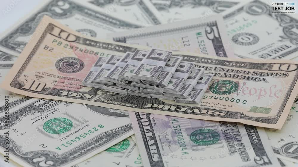 Bundle of America bills, spinning dollars, USD Bundle of America bills, spinning dollars, USD
