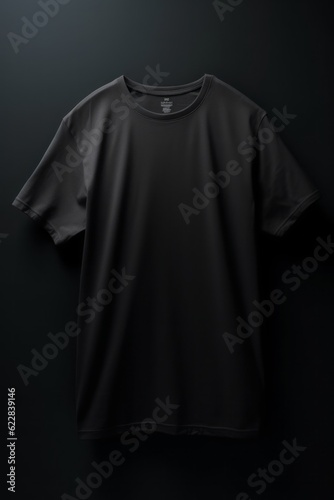 Black T-Shirt on a Light Black Background, Enhanced by Naturalistic Shadows, Exuding a Clean and New Aesthetic