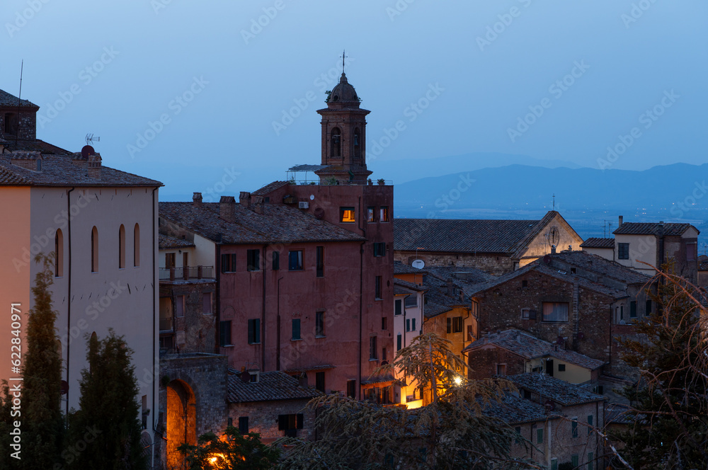 Montepulciano, Province of Siena, Tuscany, Italy. Night view of the ancient Italian city