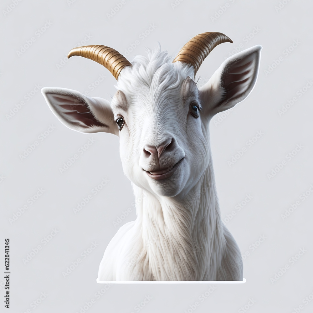 Fototapeta premium Mountain Goat Art Clipart and Cute Sticker Bundle for Commercial Use, farm animals goat horns head painting png