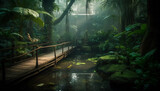 Mystery fog blankets tranquil tropical rainforest scene generated by AI
