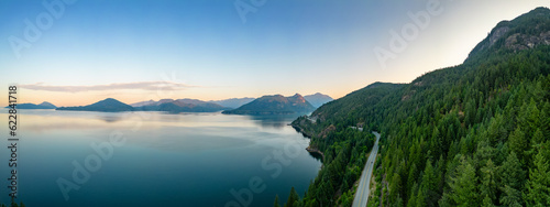 Canvas Print Sea to Sky Highway on Pacific Ocean West Coast. Aerial Panorama.