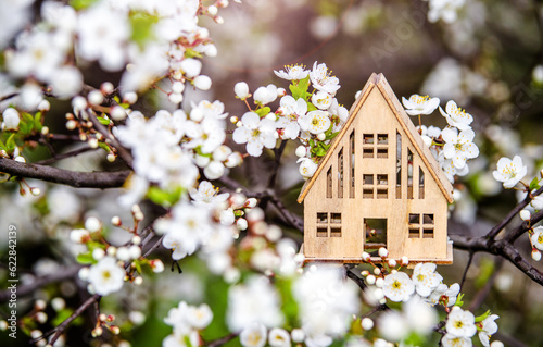 symbol of the house among the white cherry blossoms 