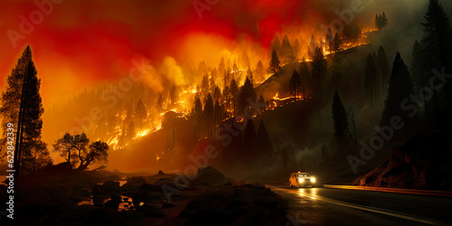 A wildfire  forest fire  burning forest disaster.