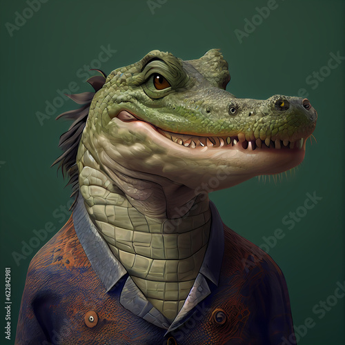 Aligator crocodile wearing clothes like a Boss Art