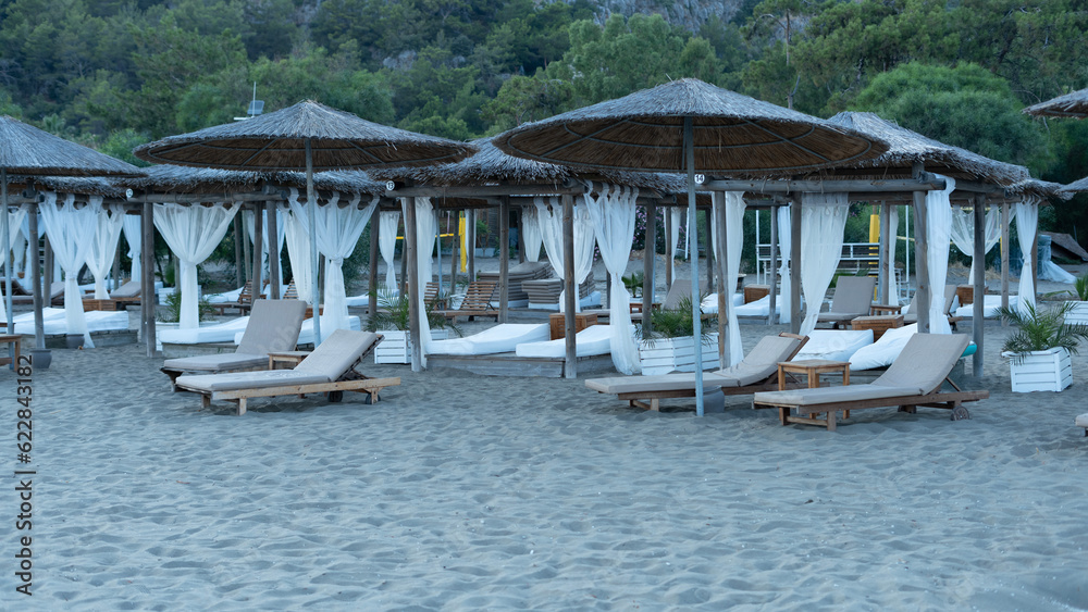 beach chairs at aegean Turkey