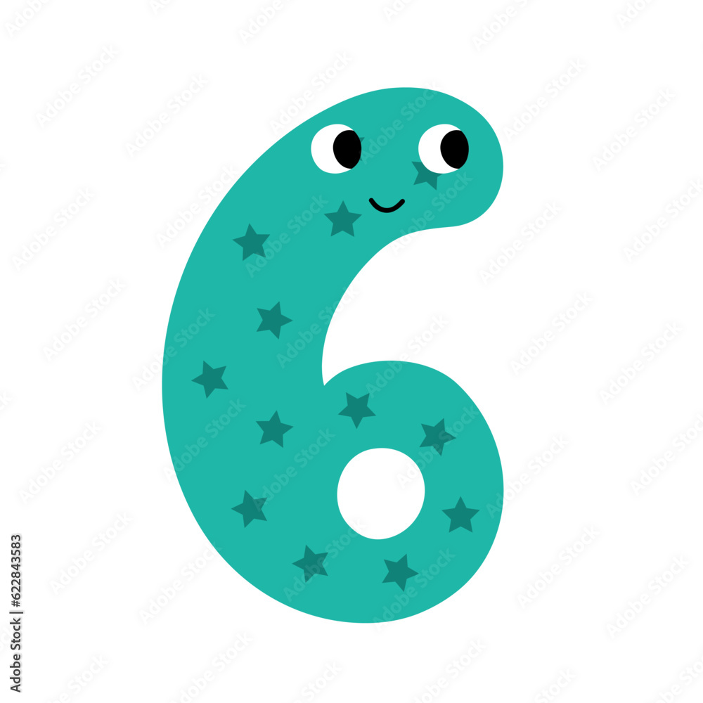 Cute Number Six Character For Kids Leaning Numbers For Preschool 