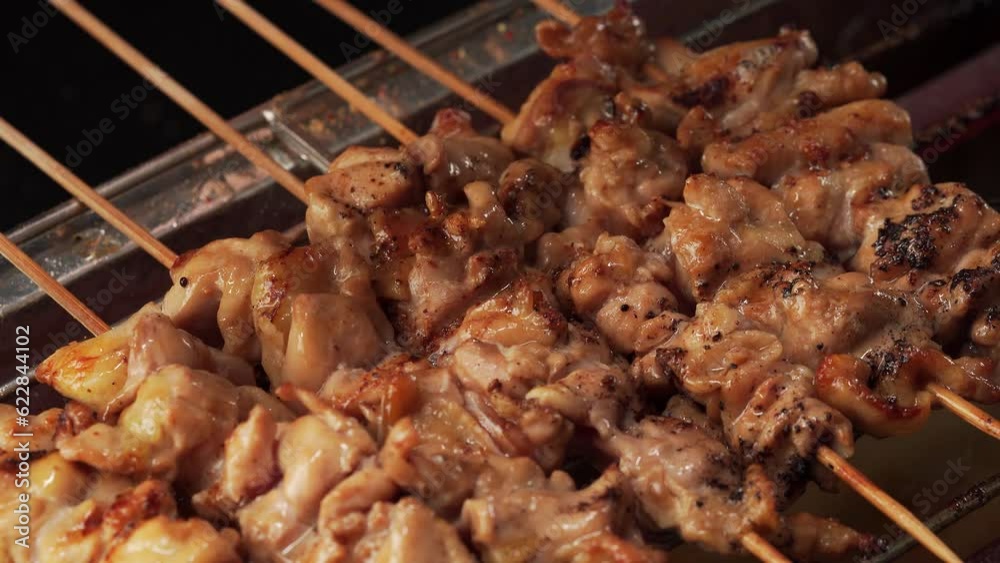 Homemade barbecue chicken skewers grilling process