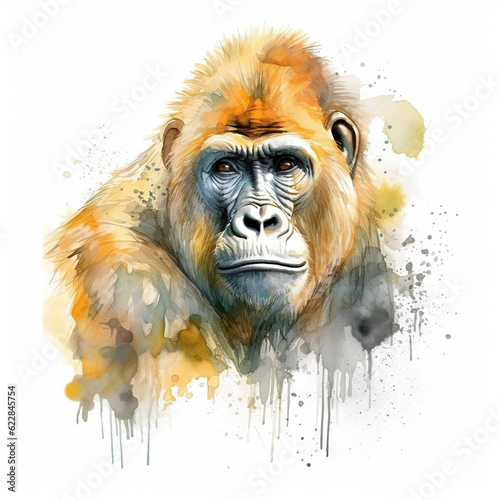 Splash watercolor monkey illustration - generative AI, AI generated