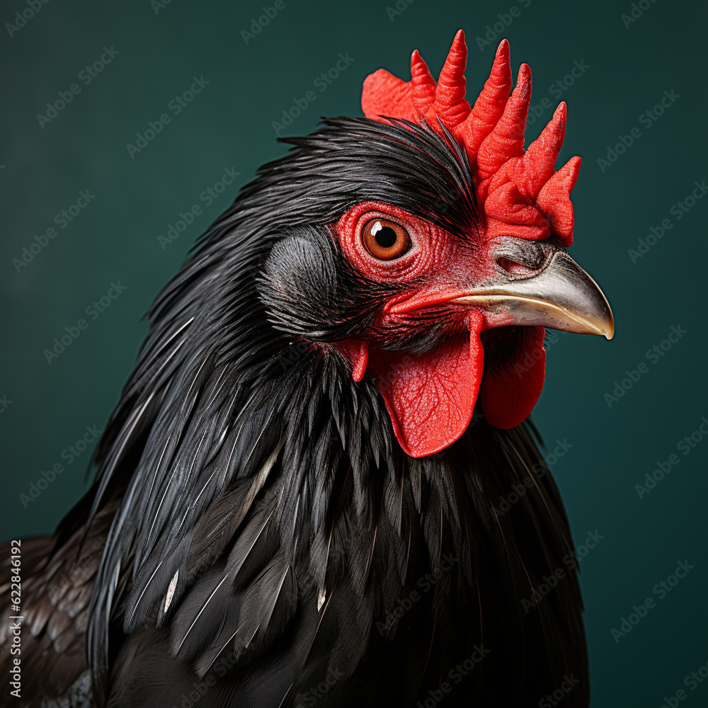 beautiful rooster in a dynamic position