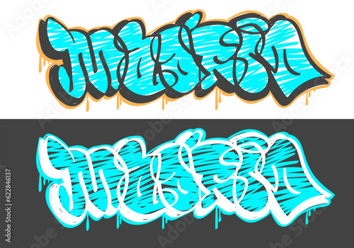 Madrid City Spain Graffiti Aesthetic Throw Up Piece Spray Paint Style, Urban Art, Street Art, Vector Graphics.