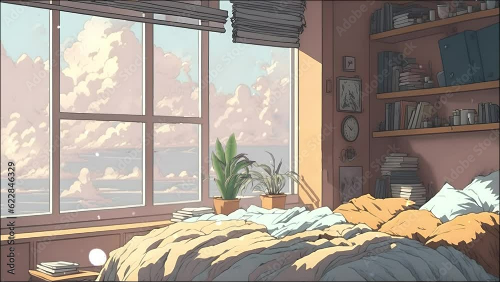 animated virtual backgrounds, stream overlay loop wallpaper, cozy lo-fi living room, vtuber asset twitch zoom OBS screen, anime chill hip hop.