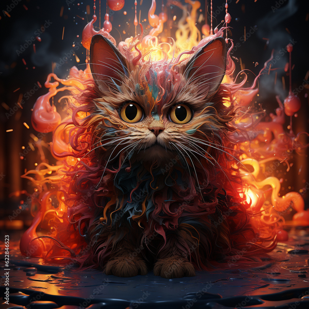 Cat on acid melting stunning painting