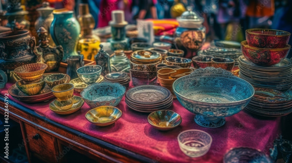 Vibrant Turkish Souvenirs: Exquisite Handmade Ceramic Décor at Istanbul's Colorful Bazaar, generative AI