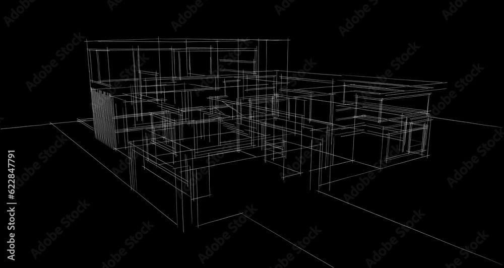 Modern house sketch 3d illustration Modern house sketch 3d illustration