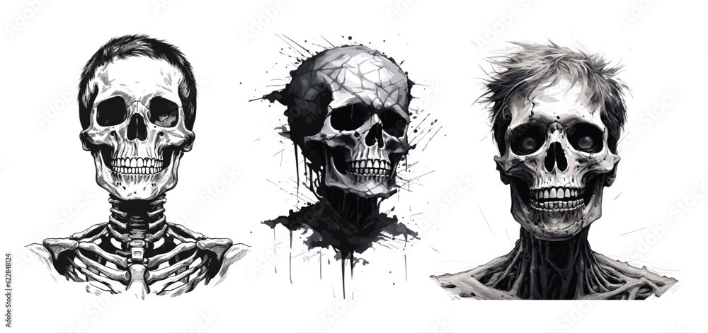 Hand drawn flat Halloween skeletons collection Hand drawn flat Halloween skeletons collection