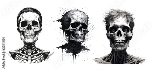 Hand drawn flat  Halloween skeletons collection