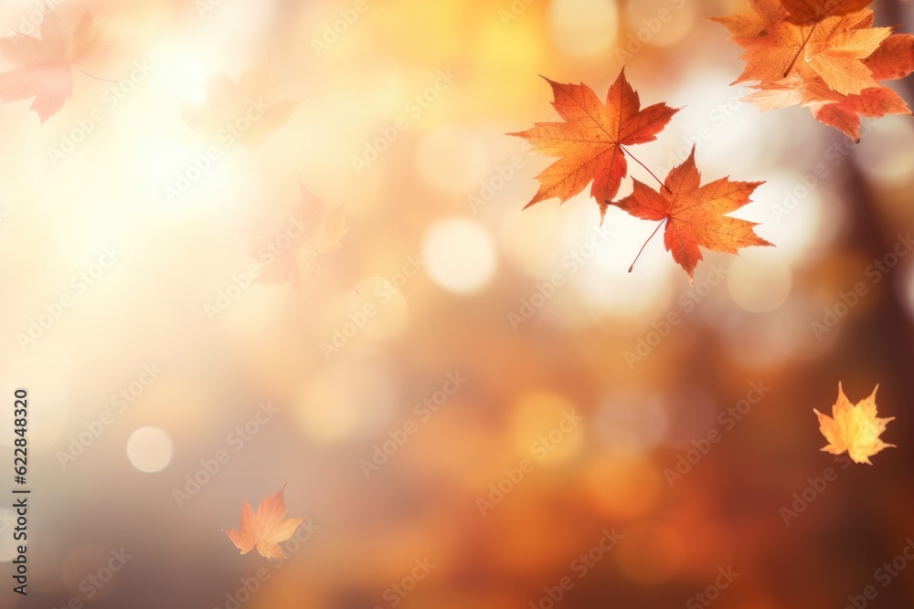Yellow and orange leafs on soft autumn background, Generative AI