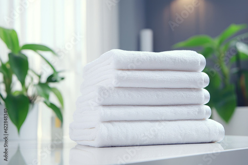 White clean towels in the bathroom Generative AI