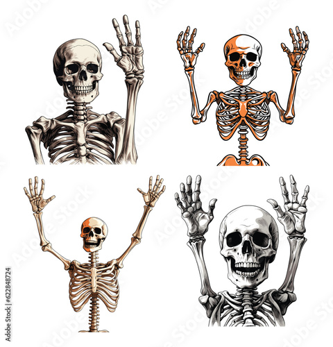 Hand drawn flat  Halloween skeletons collection