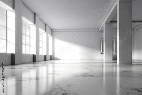Empty bright room with modern floor and shadow on the wall  Generative AI