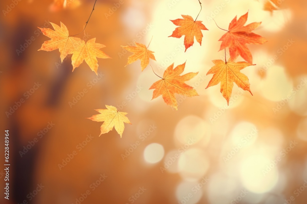 Yellow and orange leafs on soft autumn background, Generative AI Yellow and orange leafs on soft autumn background, Generative AI