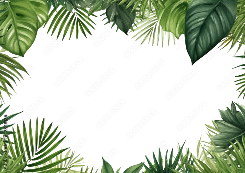 frame from tropical plants, palm leaves, isolated on white background PNG