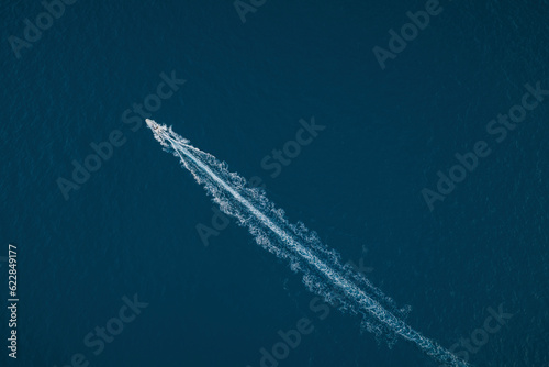 Aerial view of a fast boat in Positano, Naples, Italy. photo