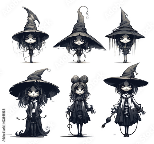 Set of Hand drawn flat witches