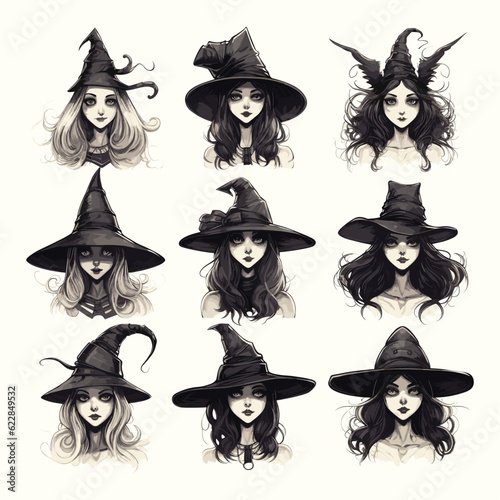 Set of Hand drawn flat witches
