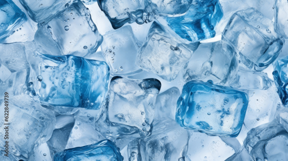 Ice cubes. Background of melting ice floes, seamless pattern. Cold ice in cubes created in AI.