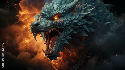 Canvastavla Mad dragon destroying the world