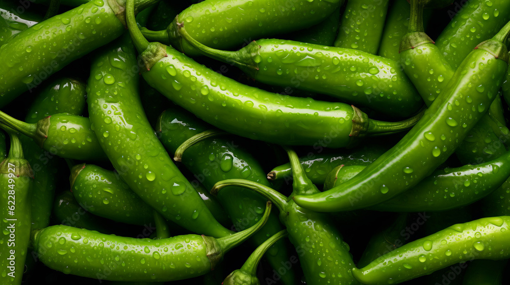 Background of green juicy ripe holopenia peppers. Green chilli pepper. Harvest of green chili peppers, created in ai. Background of green juicy ripe holopenia peppers. Green chilli pepper. Harvest of green chili peppers, created in ai.