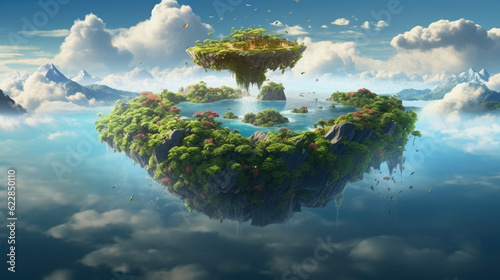 A floating island in the sky, lush with unique, vibrant flora © Xavier