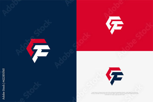 Simple CF FC letter initial logo design. Letter CF FC in a polygonal shape.