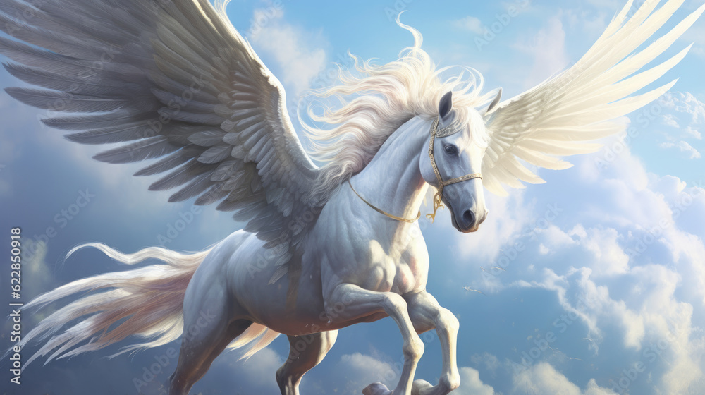 Mythical creature unicorn. Gorgeous Pegasus with huge wings and a horn ...