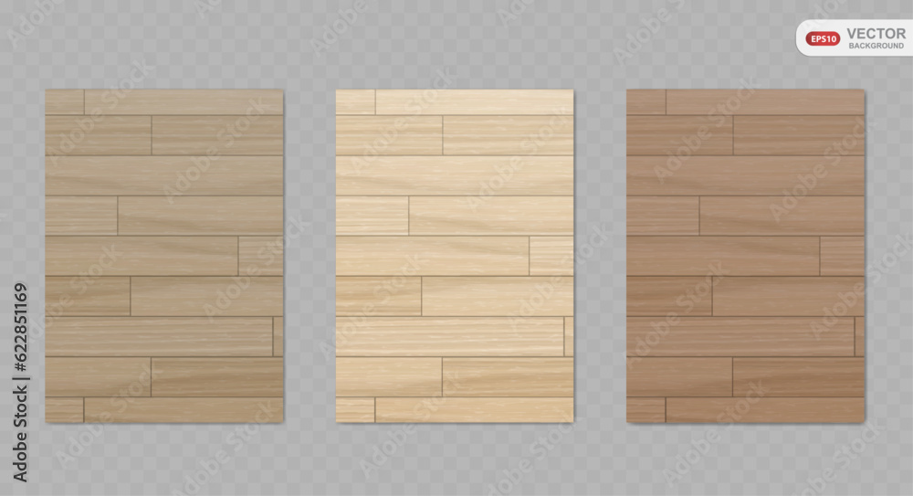 Realistic vector wood texture backgrounds set. Top view wooden table or floor. Brown pine texture with stripes. Vector EPS10 Realistic vector wood texture backgrounds set. Top view wooden table or floor. Brown pine texture with stripes. Vector EPS10