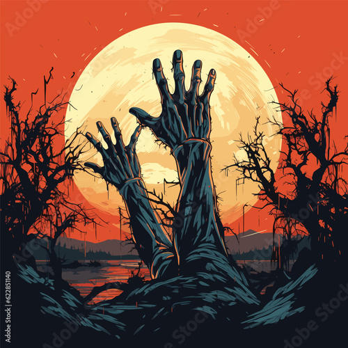 Halloween background with zombie hand vector