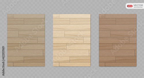 Realistic vector wood texture backgrounds set. Top view wooden table or floor. Brown pine texture with stripes. Vector EPS10