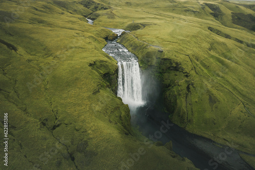 Aerial view of Skogafoss, Iceland.