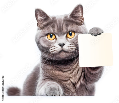 British cat with a white sheet on white background 