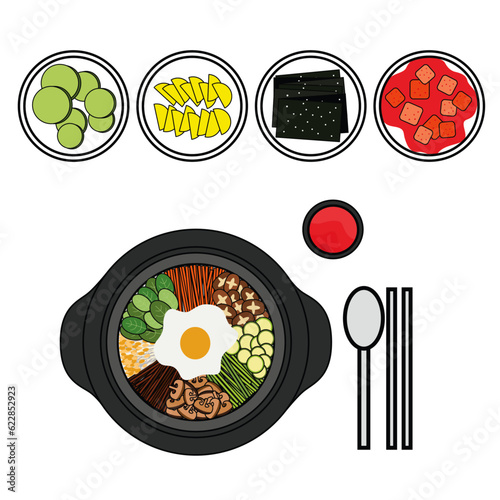 Bibimbap (비빔밥) and Banchan (반찬) (ID: 622852923)