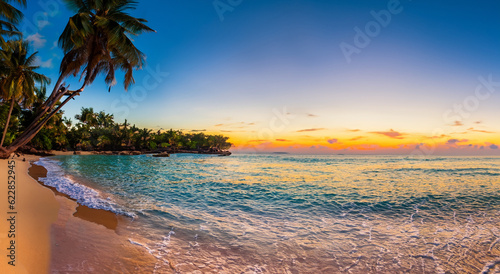 panoramic view of a beautiful beach with a beautiful sunset