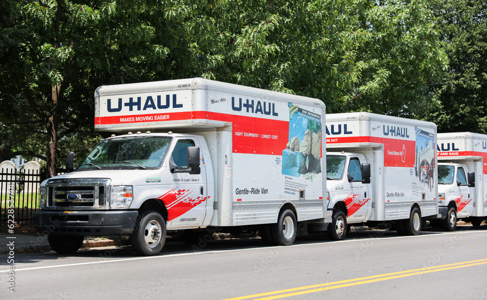 Providence, RI, USA, July 12, 2023, U-Haul Moving Company: Symbol of transition and mobility 