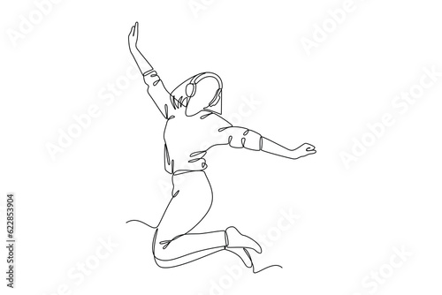 Single one line drawing Happy free people flying, floating and jumping in air. Freedom concept. Continuous line draw design graphic vector illustration.