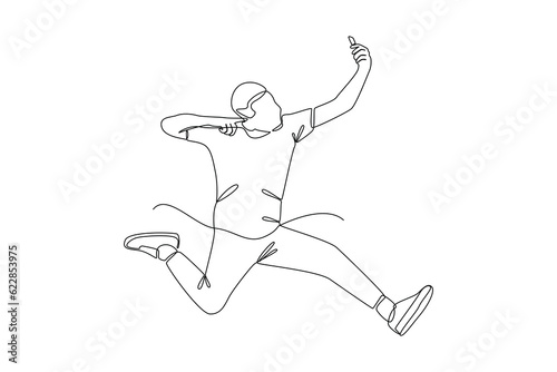 Single one line drawing Happy free people flying, floating and jumping in air. Freedom concept. Continuous line draw design graphic vector illustration.