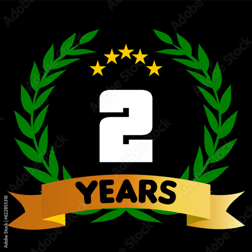 2 years anniversary, colorful with laurel wreath and ribbon