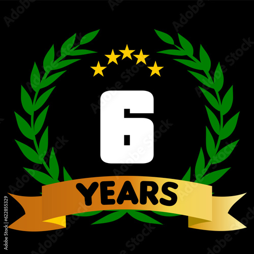 6 years anniversary, colorful with laurel wreath and ribbon