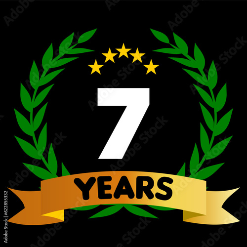 7 years anniversary, colorful with laurel wreath and ribbon